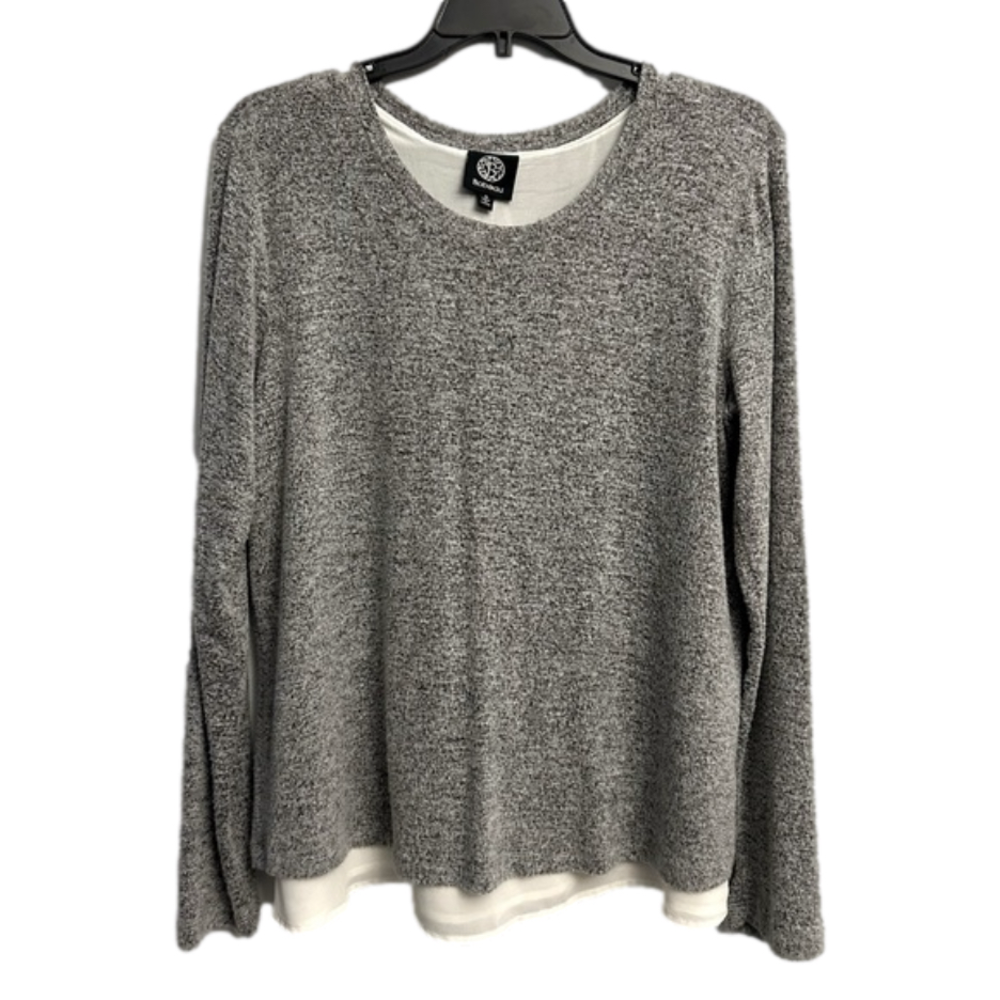 Bobeau Long Sleeved Top Sheer Grey Black White Size S